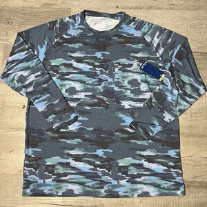 Huk Waypoint Edisto Fishing Shirt Mens XL Blue Camo Performance Long Sleeve